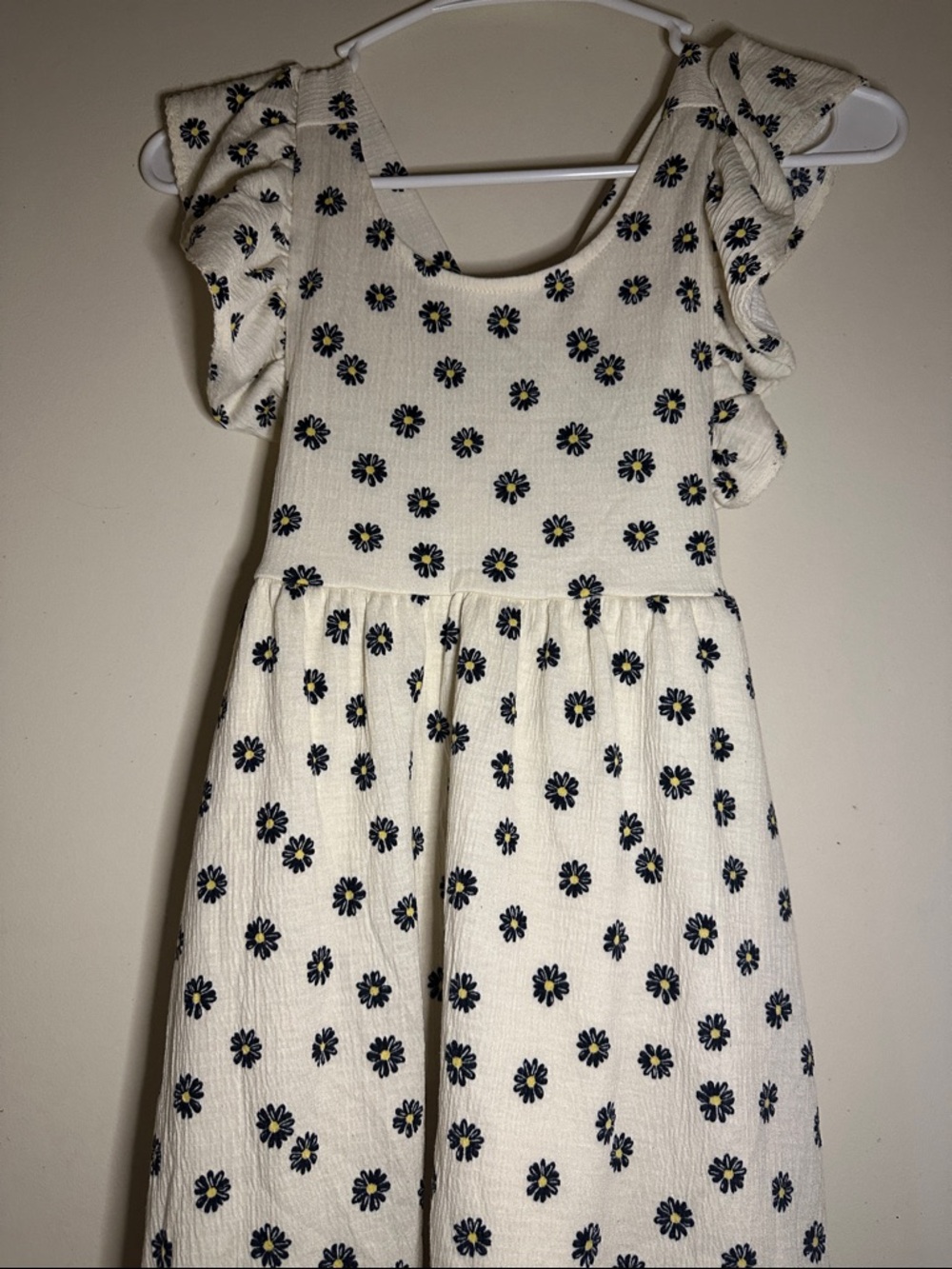 btween Cream Dress with Navy Daisy Print and Yellow Centers